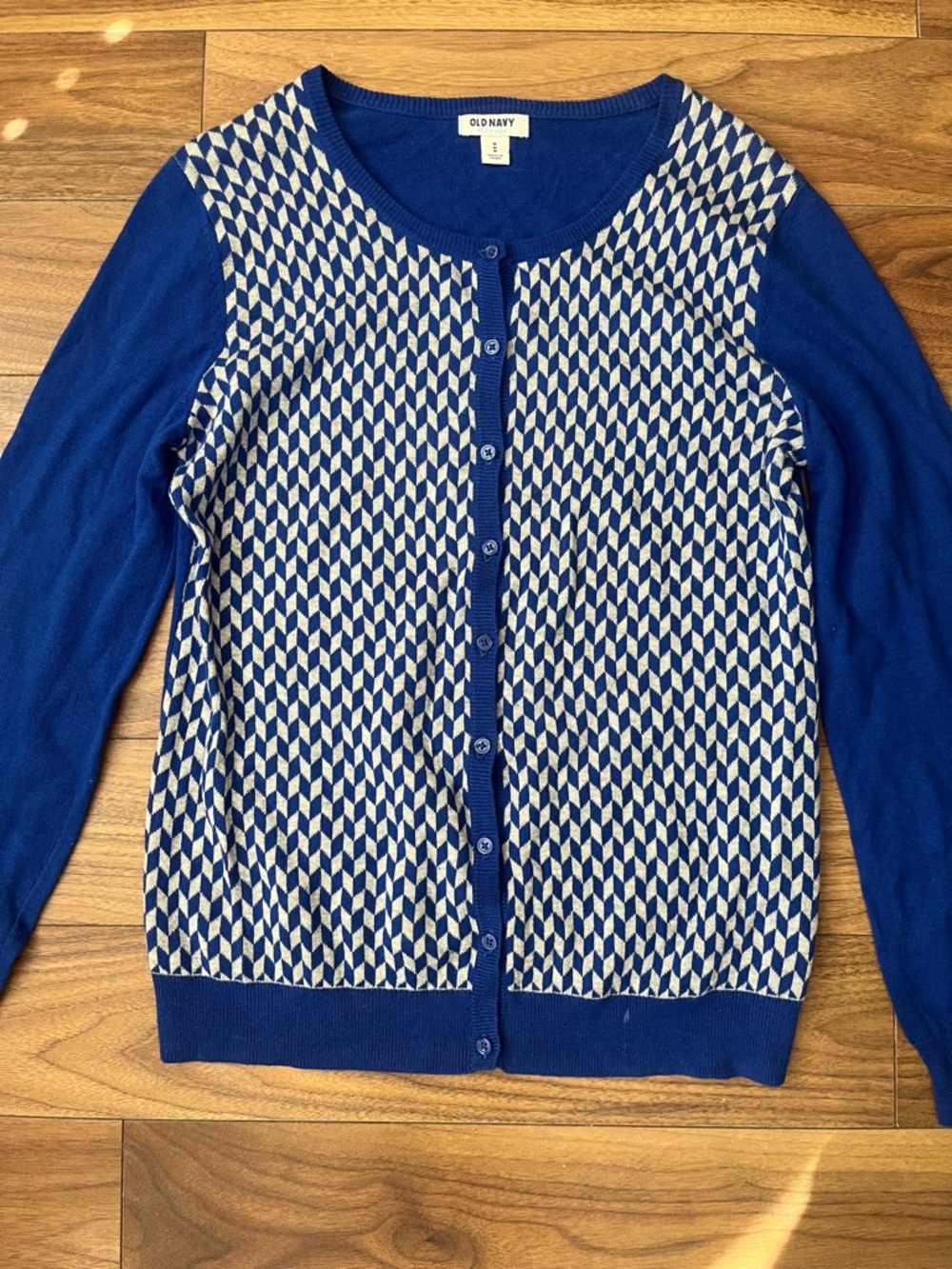 Old Navy Vibrant Blue Gray Geometric Button-Front Cardigan Spring Stretchable